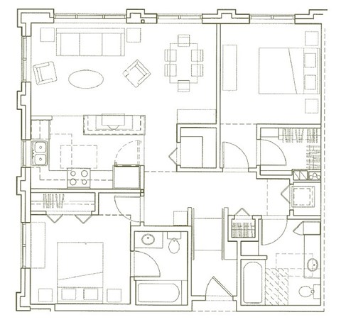 Floor plan for 2 beds, 2 baths, 1011 sqft